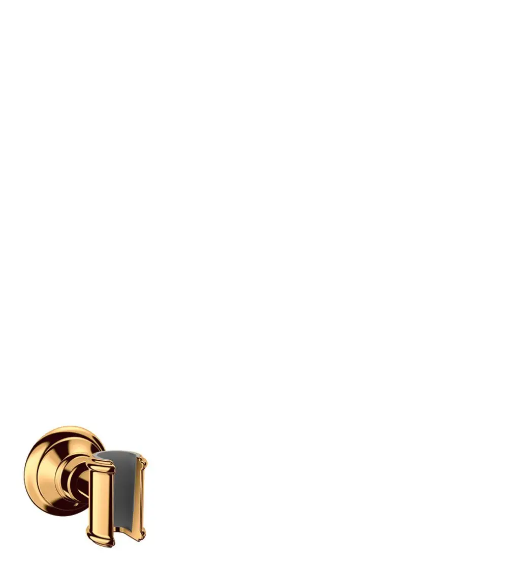 Brausehalter in polierter Gold-Optik, an einer Wand montiert. Produkt von AXOR, zeichnet sich durch ein schlichtes Design aus.
